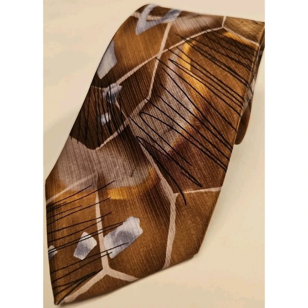 J Garcia Tie Neckwear Sun Movement Collection Fifty-Six Silk Brown Abstract 3.5
